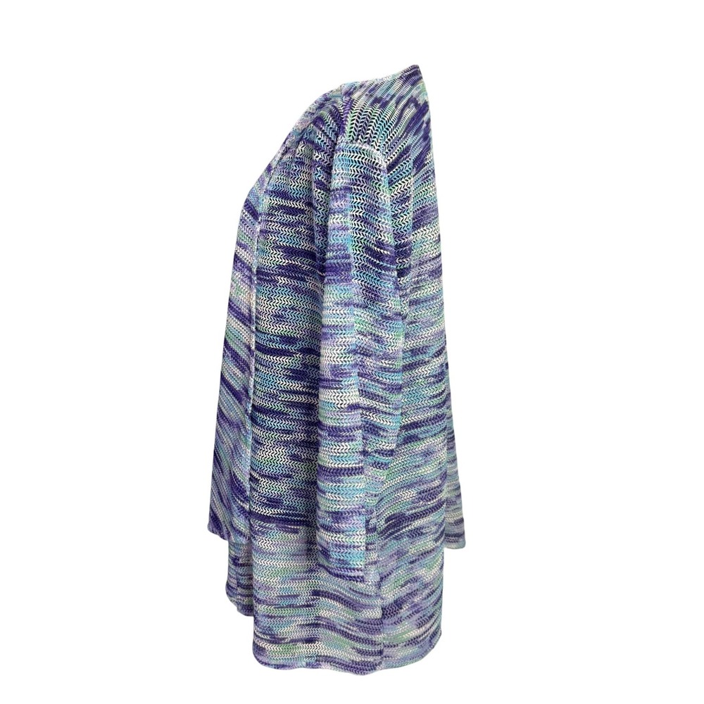 Chicos Easywear Draped Open Knit Cardigan Topper Mesh Size L Blue Layering - Picture 4 of 8